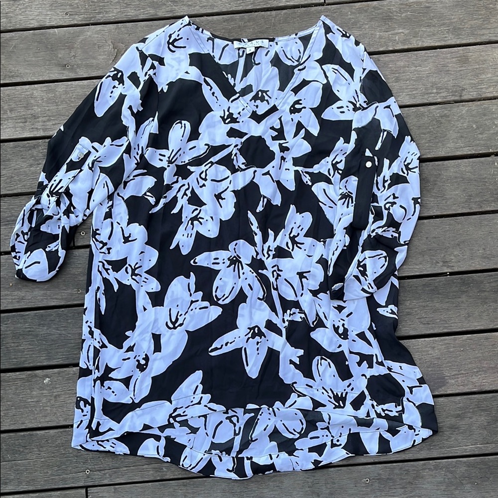 Floral Black and White Women's Top